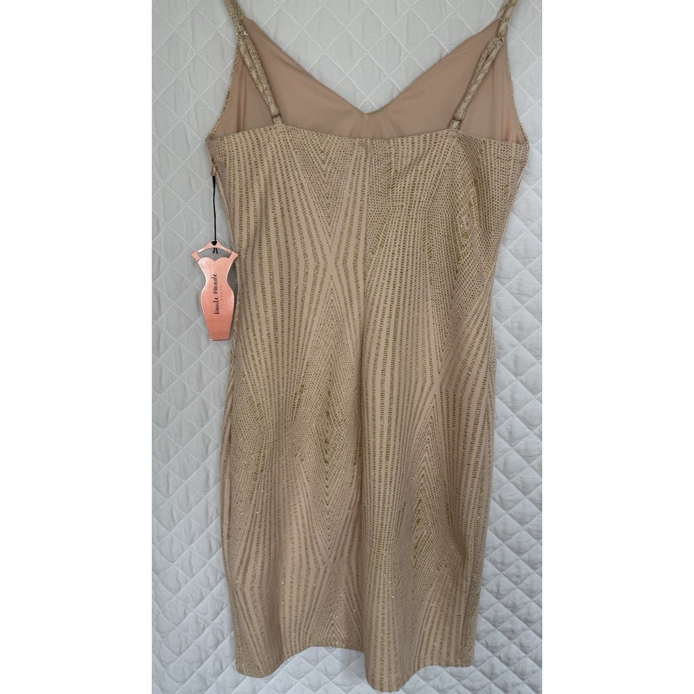 NWT Haute Monde Geometric Nude Gold Metallic Bodycon Dress Size L Art Deco Style - Picture 5 of 16